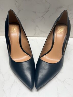VINCE CAMUTO Ableen Black Leather Pointed Toe Block Heel Pumps Size 11M